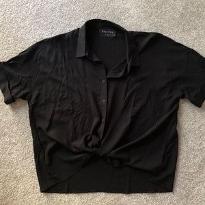 Button Up Tie Front Blouse